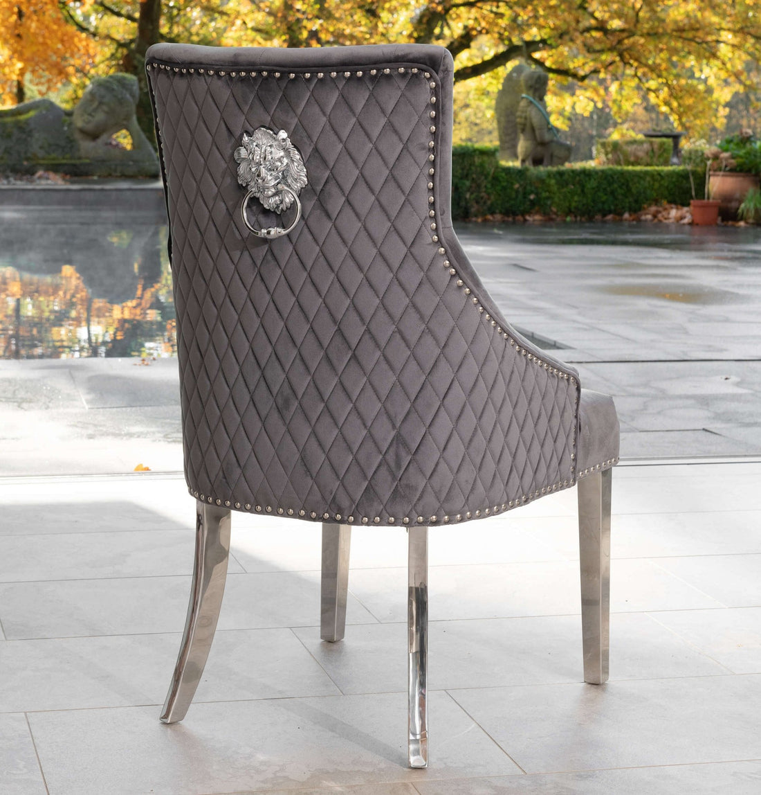 Plush Velvet Quilted Back Lion Dining Chair - The Outlet Home