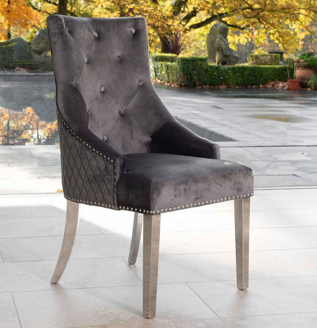 Plush Velvet Quilted Back Lion Dining Chair - The Outlet Home