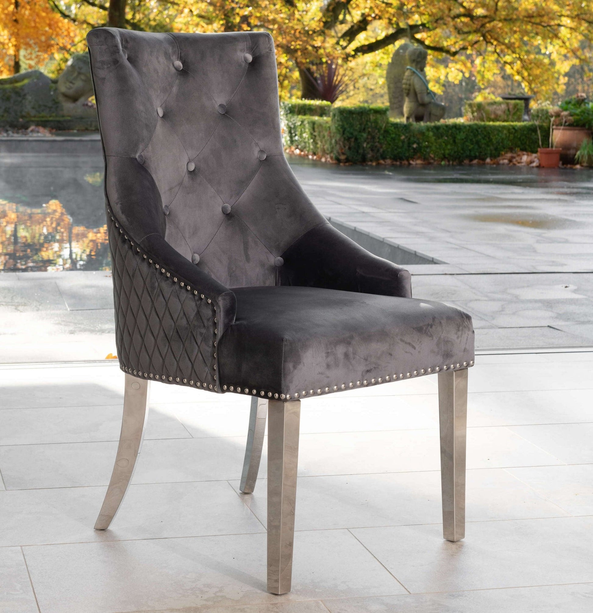 Plush Velvet Quilted Back Lion Dining Chair - The Outlet Home