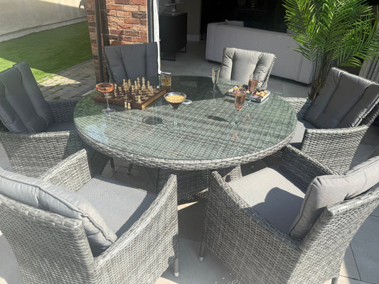 Rio 6 Seat Dining Set with Parasol Hole - The Outlet Home
