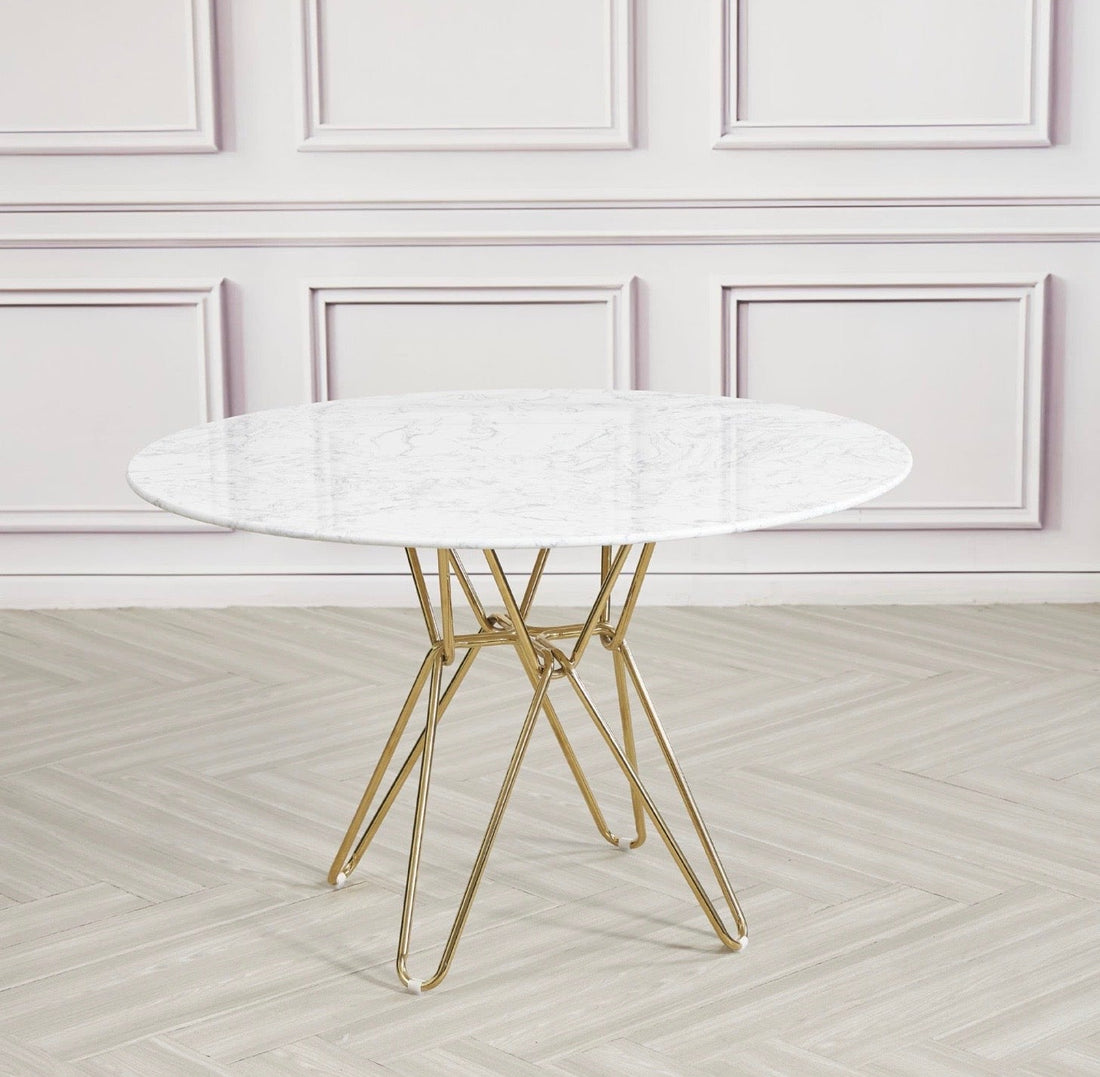 Round White Dining Table with Gold Hairpin Style Leg - 120cm - The Outlet Home