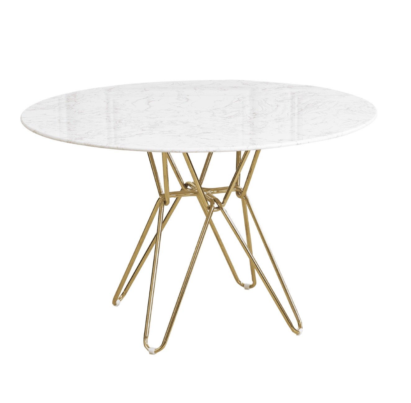 Round White Dining Table with Gold Hairpin Style Leg - 120cm - The Outlet Home