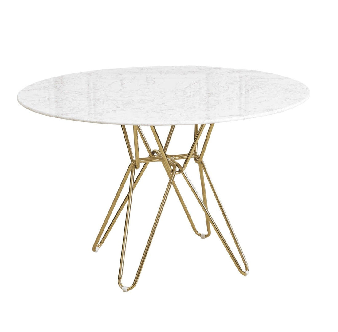Round White Dining Table with Gold Hairpin Style Leg - 120cm - The Outlet Home