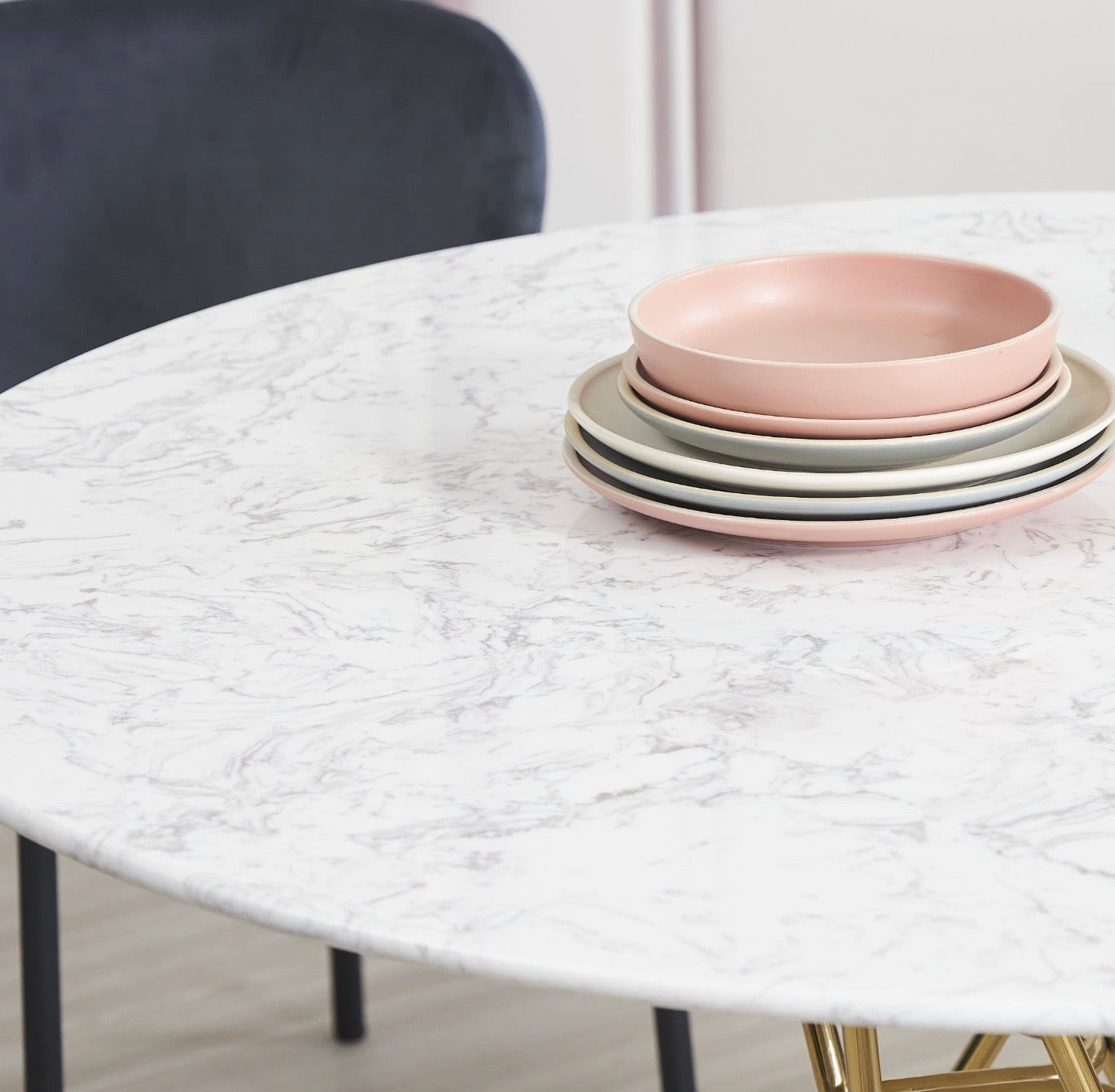 Round White Dining Table with Gold Hairpin Style Leg - 120cm - The Outlet Home