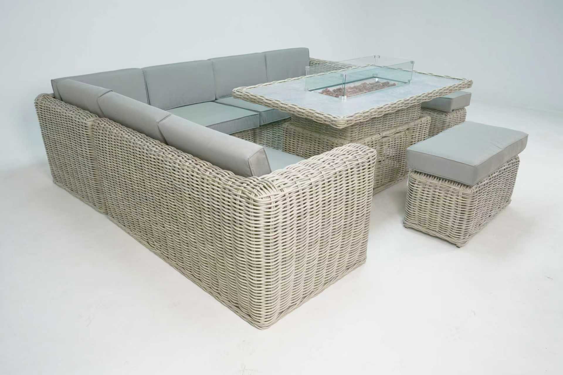 Santa Monica Luxury Edition with Rise & Fall Fire Pit Table (Left Hand Facing) - Pre - order due mid May - Order by 7th April for Free Parasol & Weather Cover - The Outlet Home