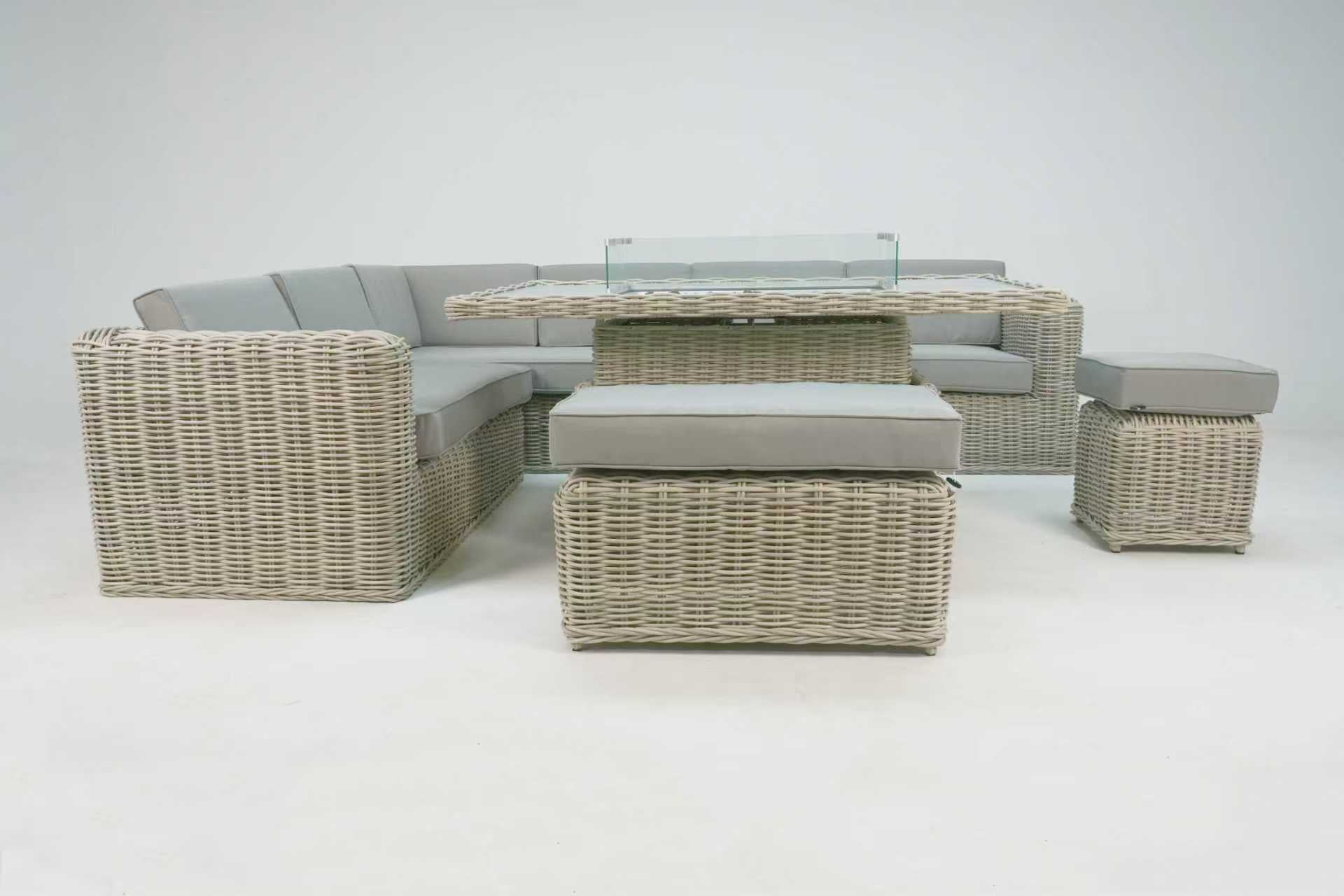 Santa Monica Luxury Edition with Rise & Fall Fire Pit Table (Left Hand Facing) - Pre - order due mid May - Order by 7th April for Free Parasol & Weather Cover - The Outlet Home
