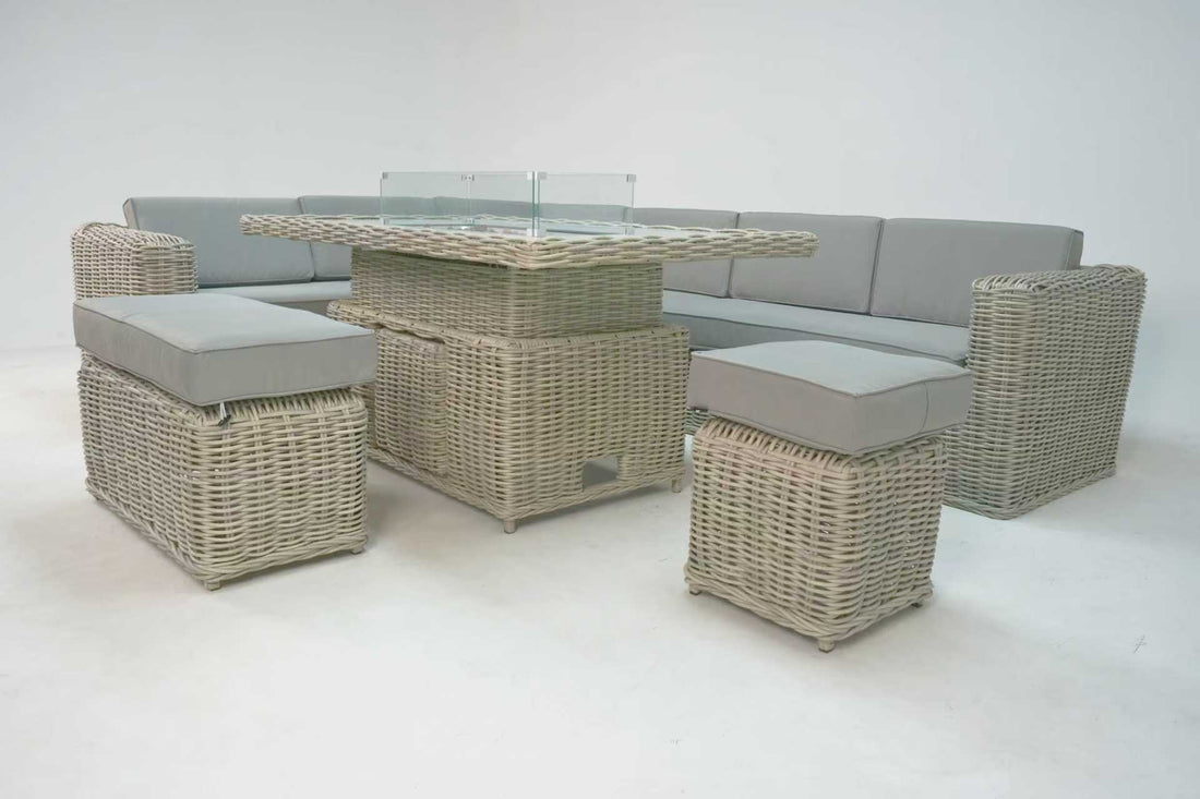 Santa Monica Luxury Edition with Rise & Fall Fire Pit Table (Left Hand Facing) - Pre - order due mid May - Order by 7th April for Free Parasol & Weather Cover - The Outlet Home