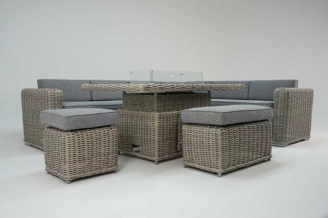 Santa Monica Luxury Edition with Rise & Fall Fire Pit Table - RE - ORDER DUE MARCH 2026 - NEW SEASON BUNDLE BUSTER - INCLUDES FREE PARASOL WITH WEIGHTS AND FREE COVER! - The Outlet Home