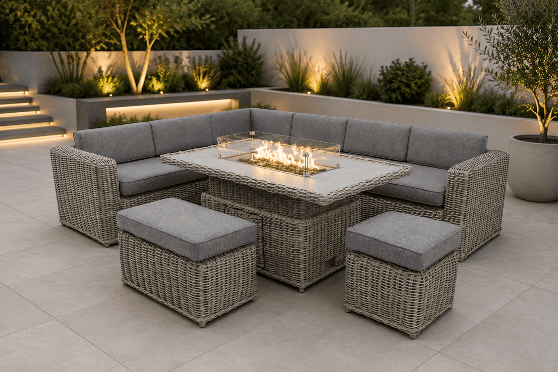 Santa Monica Luxury Edition with Rise & Fall Fire Pit Table (Right Side) Order by 26th May for Free Parasol & Weather Cover - The Outlet Home