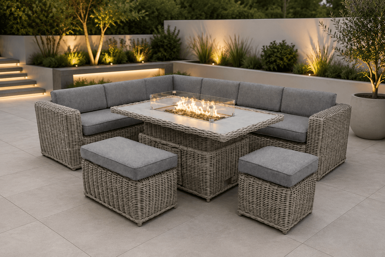 Santa Monica Luxury Edition with Rise & Fall Fire Pit Table (Right Side) Order by 26th May for Free Parasol & Weather Cover - The Outlet Home