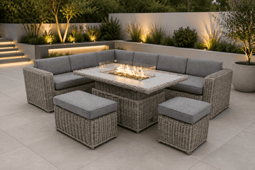 Santa Monica Luxury Edition with Rise & Fall Fire Pit Table (Right Side) Order by 26th May for Free Parasol & Weather Cover - The Outlet Home