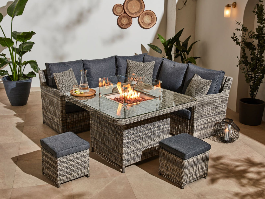 Siena Corner Sofa with Fire Pit Dining Table - Pre - order due May - The Outlet Home