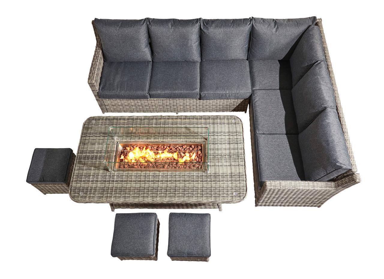 Siena Grande Corner Sofa with Fire Pit Dining Table - Free Weather Cover Included - The Outlet Home