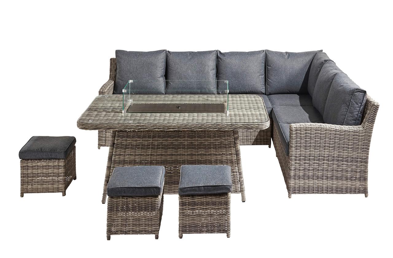 Siena Grande Corner Sofa with Fire Pit Dining Table - Free Weather Cover Included - The Outlet Home