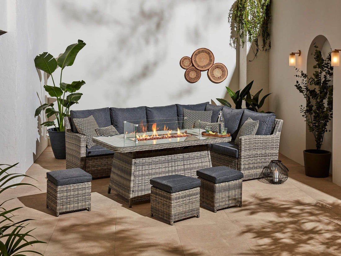 Siena Grande Corner Sofa with Fire Pit Dining Table - Pre - order due May - The Outlet Home