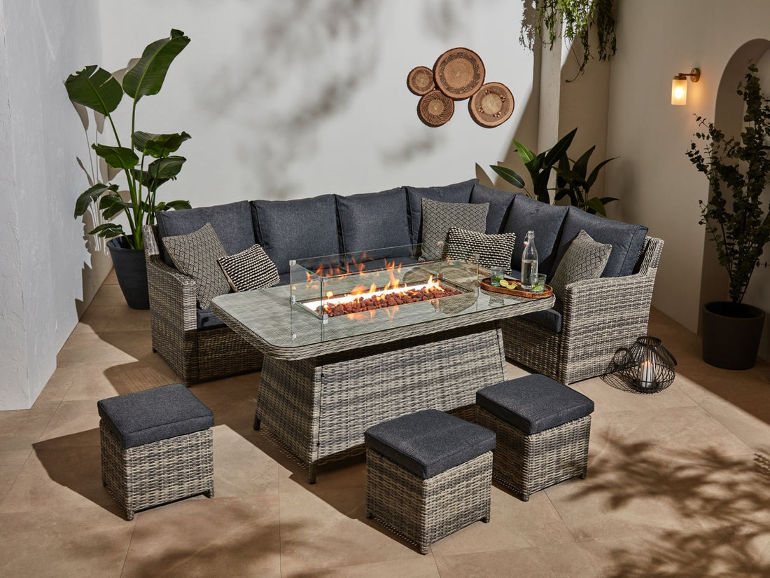 Siena Grande Corner Sofa with Fire Pit Dining Table - Pre - order due May - The Outlet Home