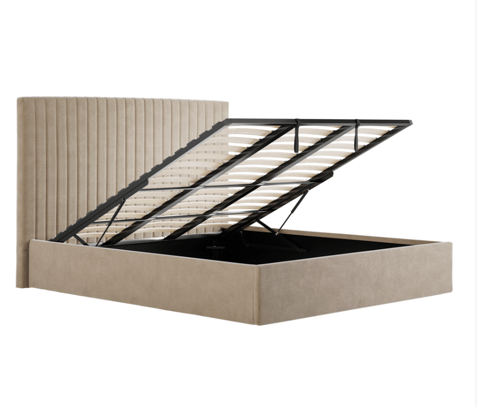 Sofia Luxury Bed with XL Headboard Beige - The Outlet Home