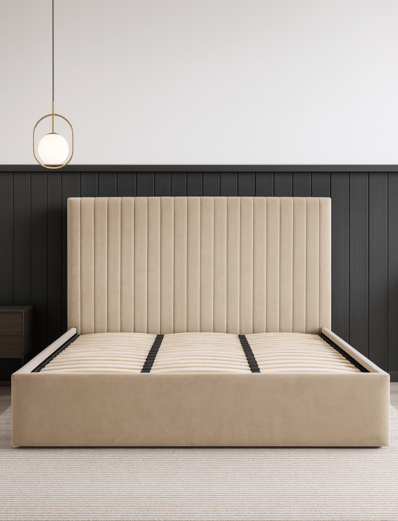 Sofia Luxury Bed with XL Headboard Beige - The Outlet Home