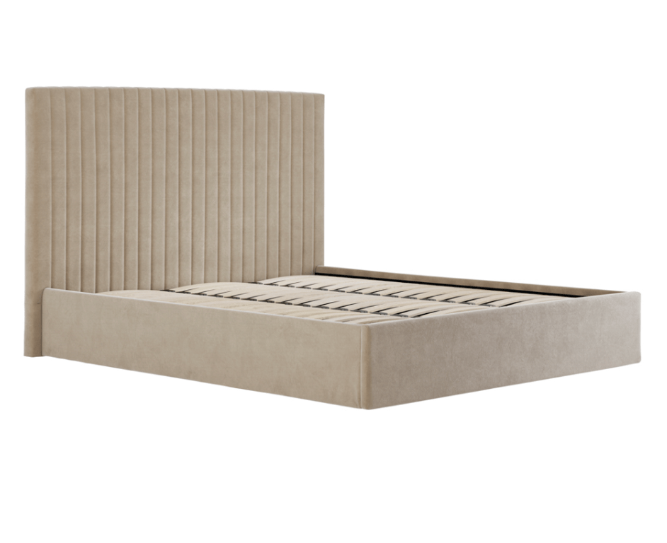 Sofia Luxury Bed with XL Headboard Beige - The Outlet Home