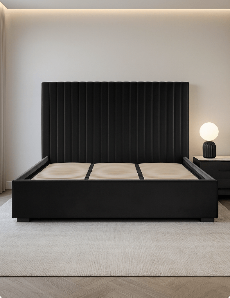 Sofia Luxury Bed with XL Headboard Black - The Outlet Home