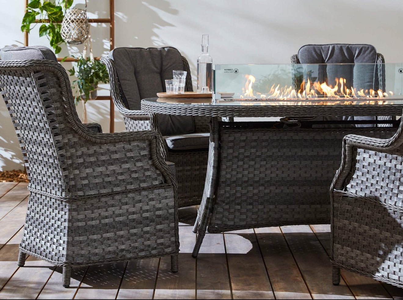 St Tropez 6 Seat Oval Fire Pit Dining Set - The Outlet Home