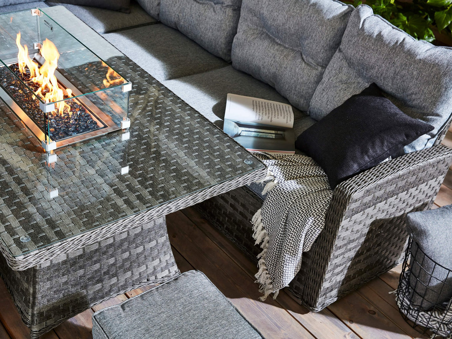 St Tropez Grande Rattan Corner Sofa Set with Fire Pit Table - The Outlet Home