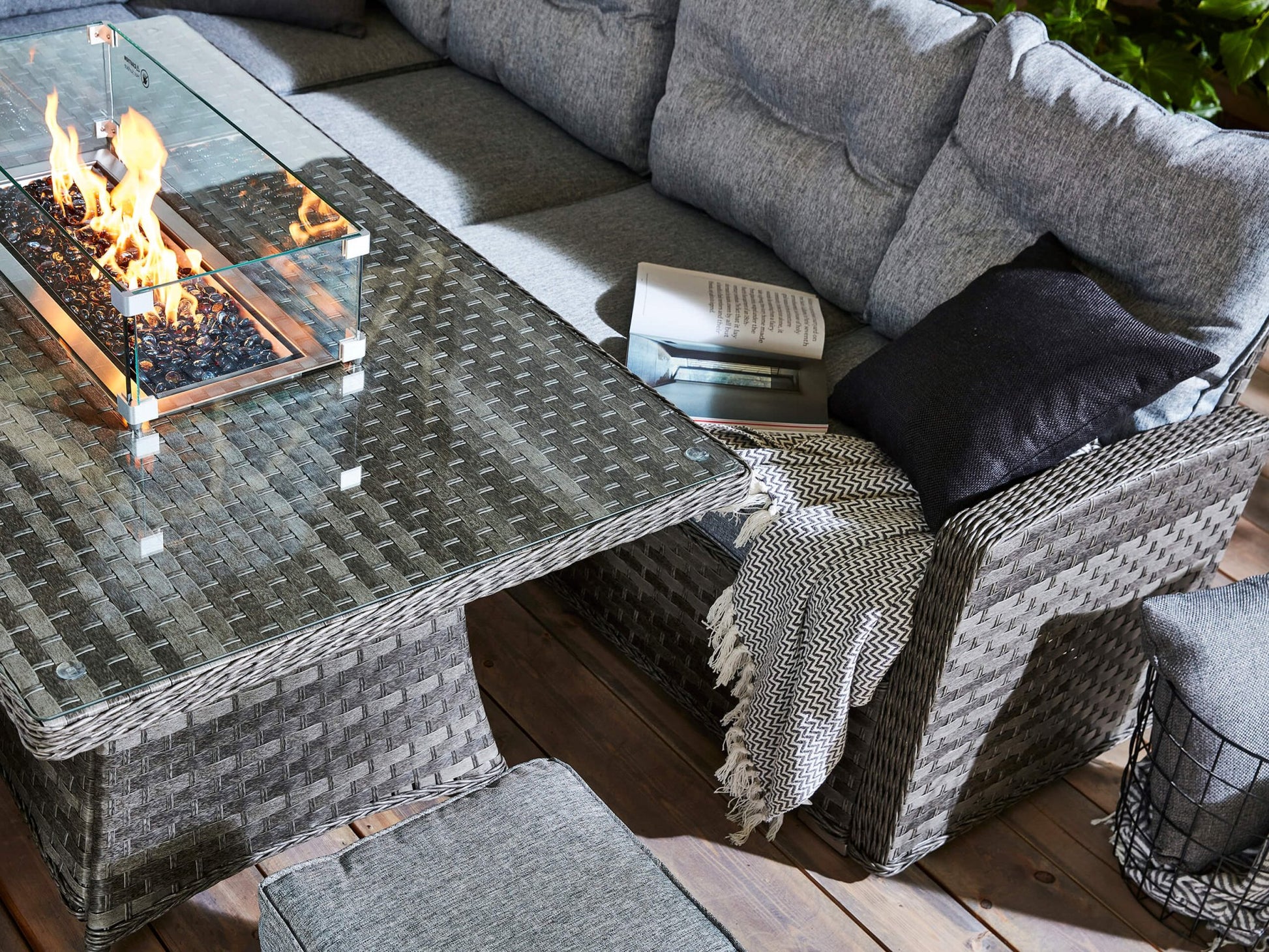St Tropez Grande Rattan Corner Sofa Set with Fire Pit Table - The Outlet Home