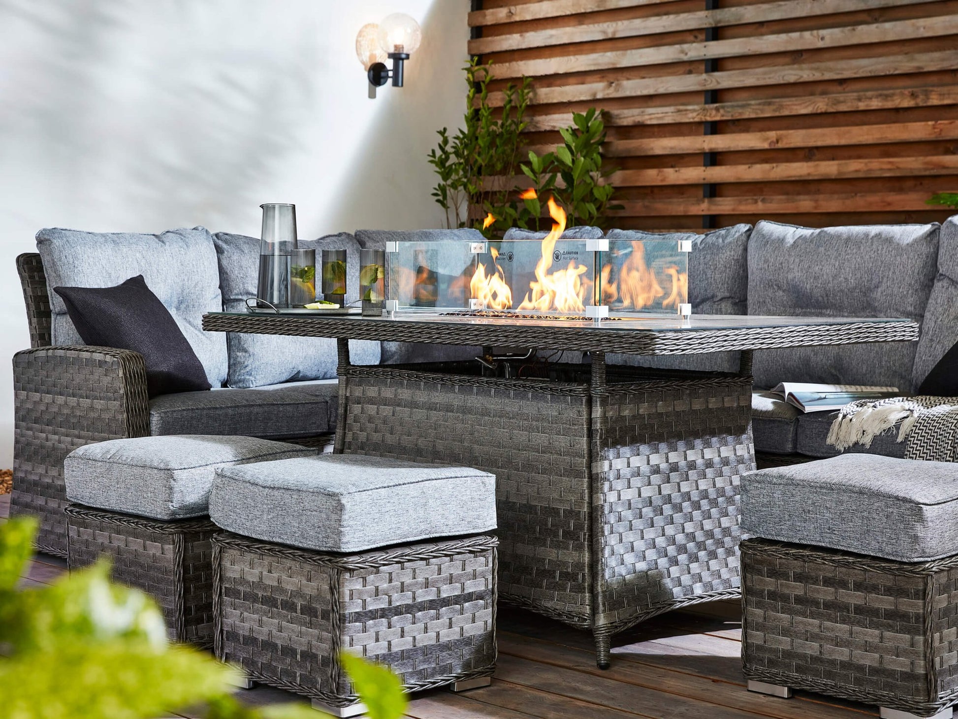 St Tropez Grande Rattan Corner Sofa Set with Fire Pit Table - The Outlet Home