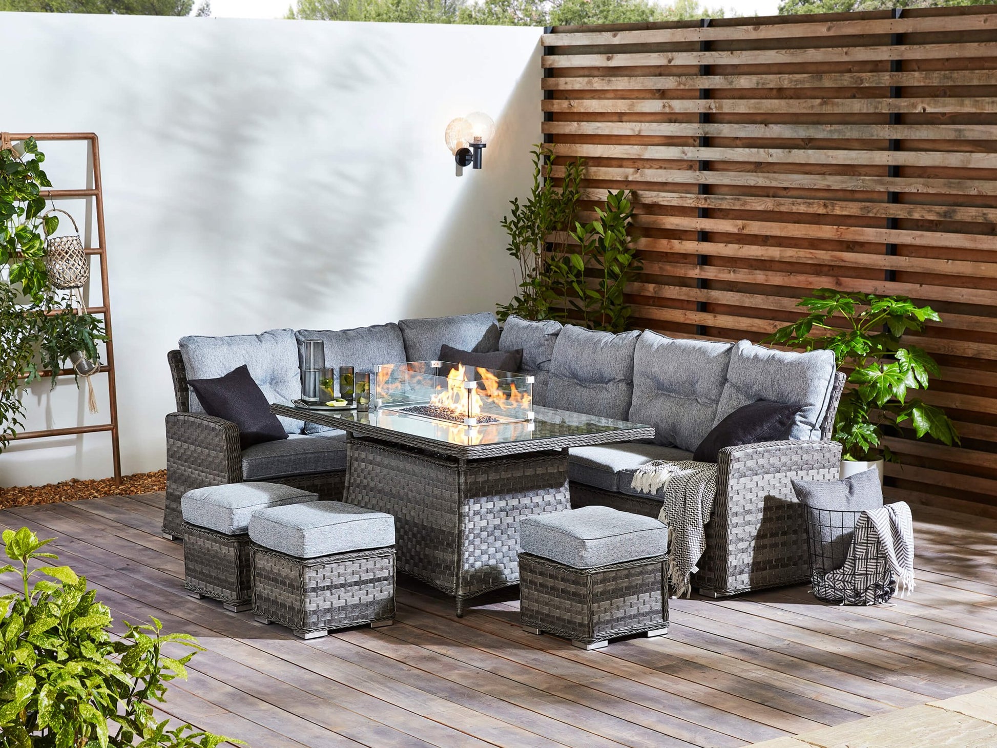 St Tropez Grande Rattan Corner Sofa Set with Fire Pit Table - The Outlet Home