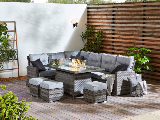 St Tropez Grande Rattan Corner Sofa Set with Fire Pit Table - The Outlet Home