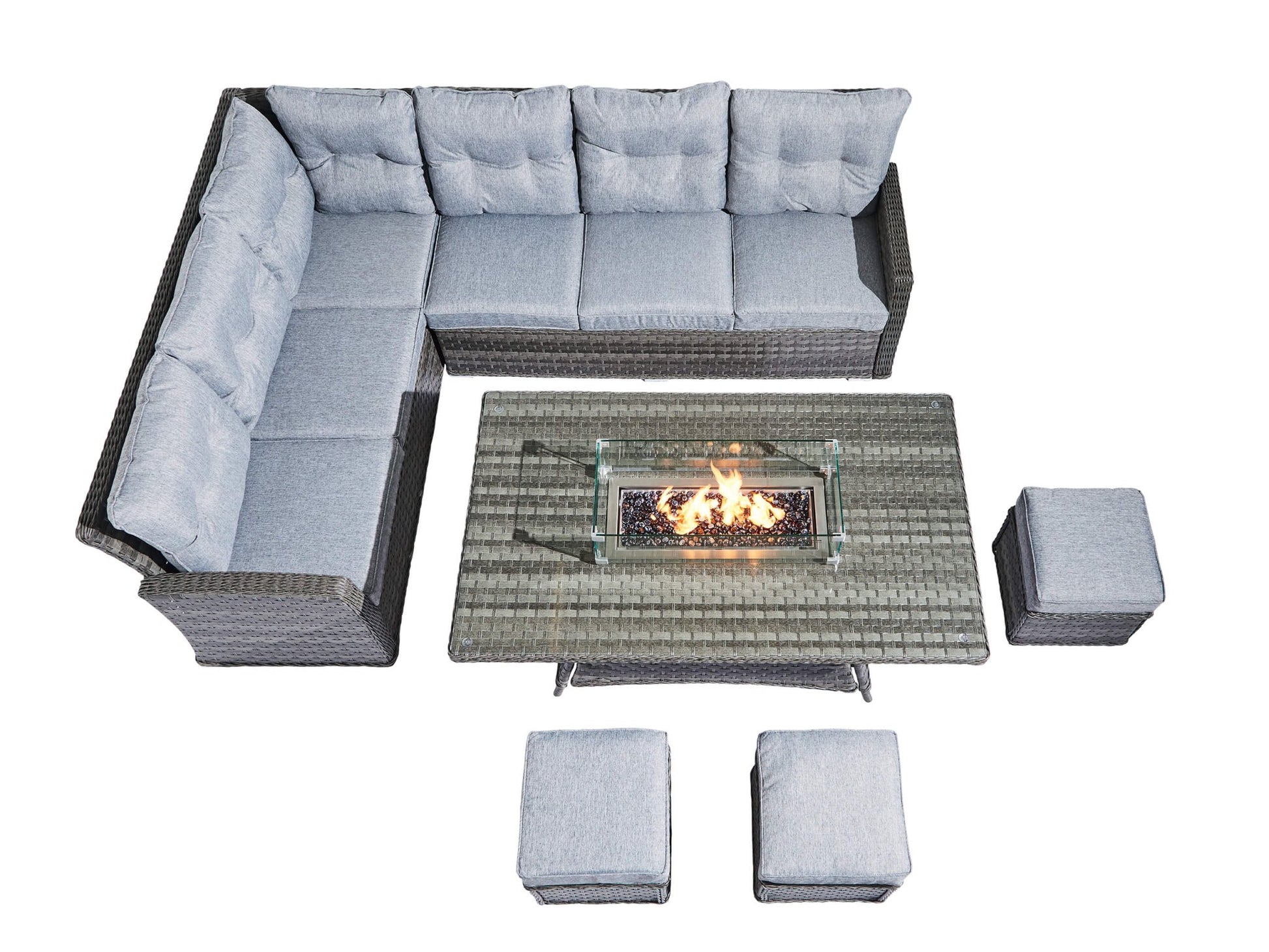 St Tropez Grande Rattan Corner Sofa Set with Fire Pit Table - The Outlet Home