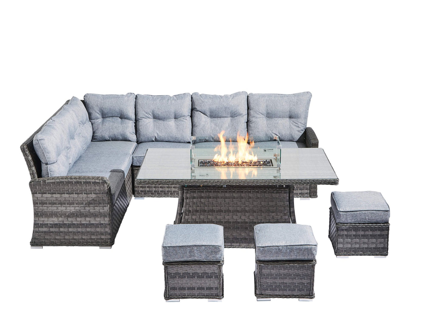 St Tropez Grande Rattan Corner Sofa Set with Fire Pit Table - The Outlet Home