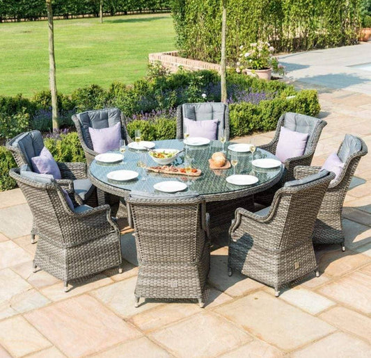 St Tropez High Back 8 Seat Grey Rattan Outdoor Dining Set - The Outlet Home