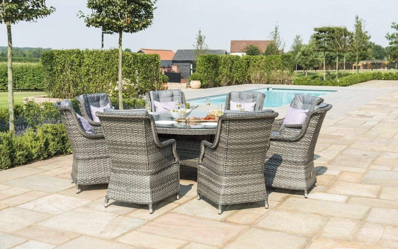 St Tropez High Back 8 Seat Grey Rattan Outdoor Dining Set - The Outlet Home