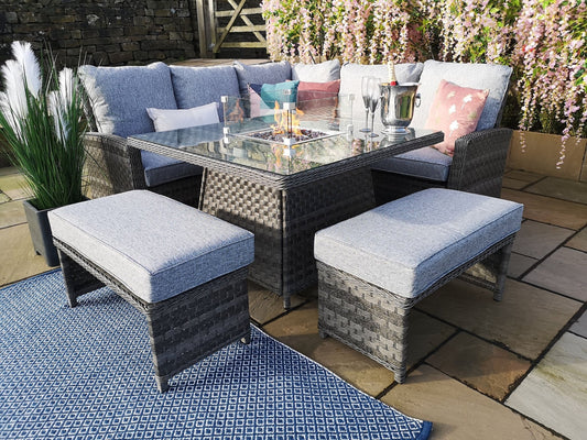 St Tropez Rattan Corner Sofa Set with Fire Pit Table - The Outlet Home