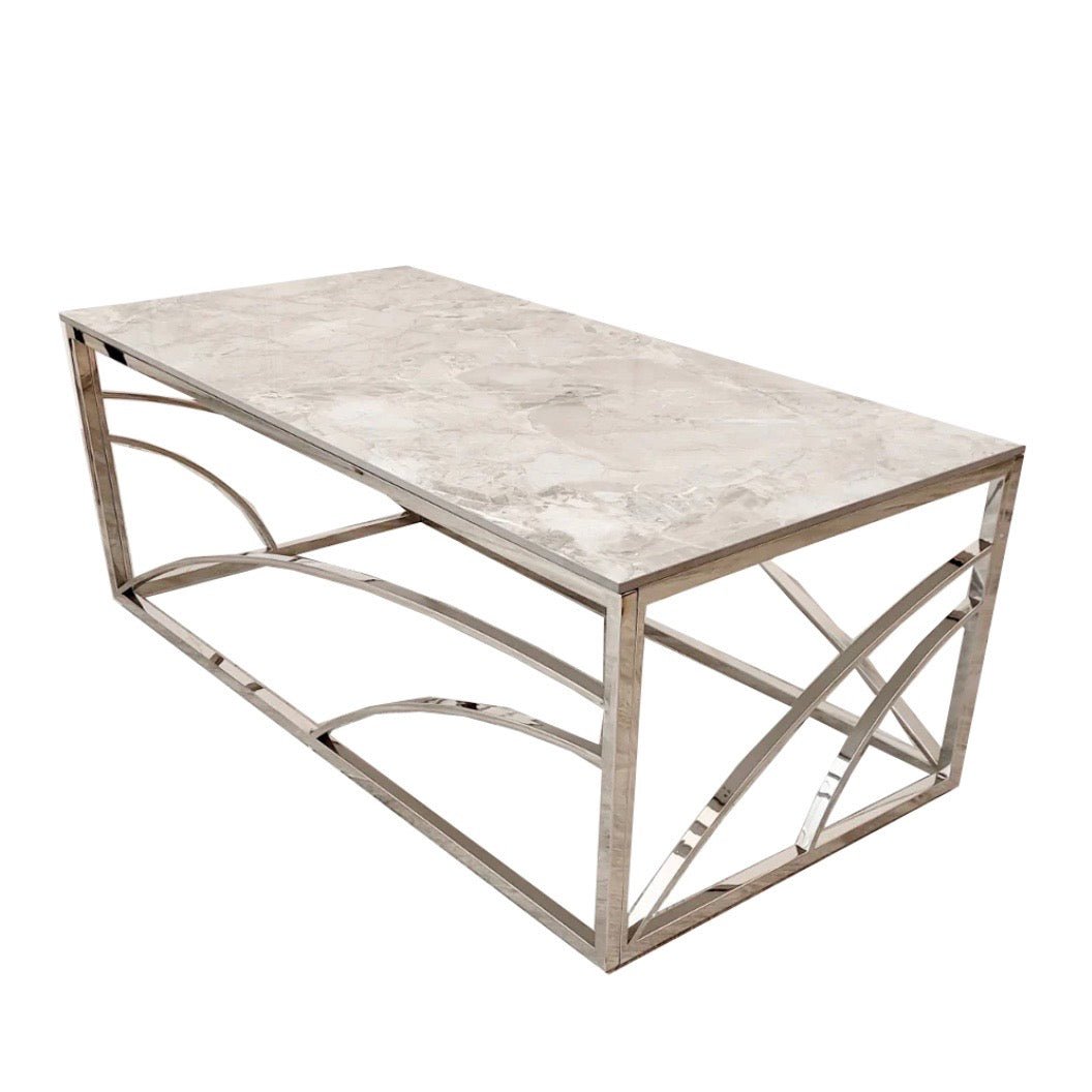 Stella Chrome Coffee Table with Stomach Ash Grey Sintered Top - The Outlet Home