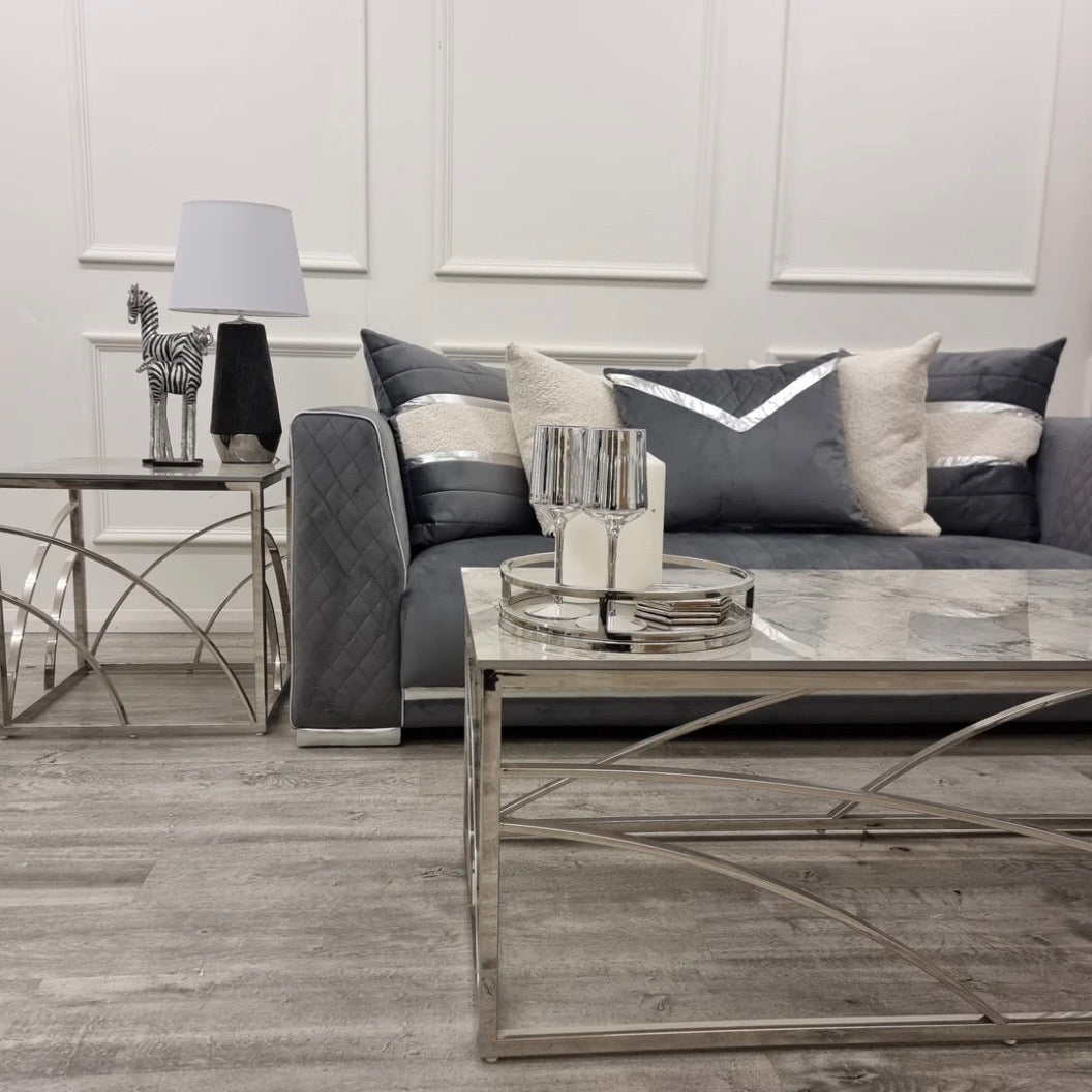 Stella Chrome Coffee Table with Stomach Ash Grey Sintered Top - The Outlet Home
