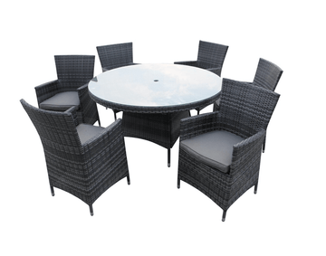 The Cambridge 6 Seat Dining Set with Round Table Grey - The Outlet Home