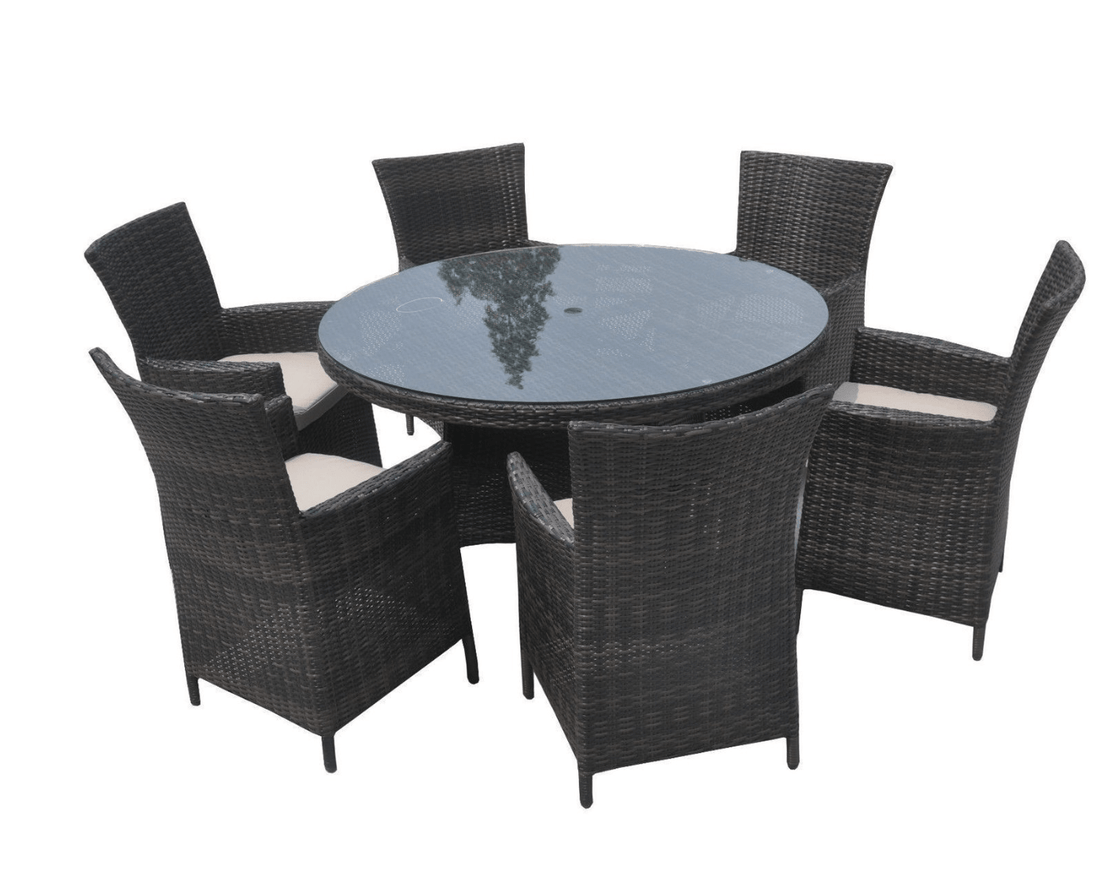 The Cambridge 6 Seat Dining Set with Round Table Mixed Brown - The Outlet Home