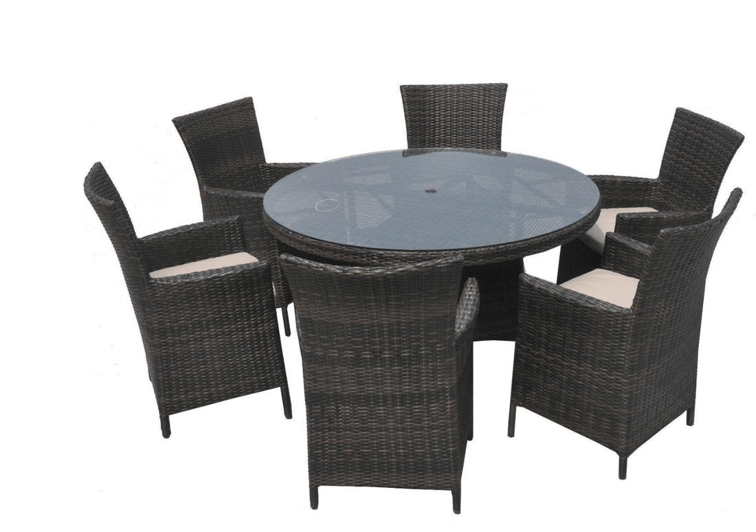 The Cambridge 6 Seat Dining Set with Round Table Mixed Brown - The Outlet Home