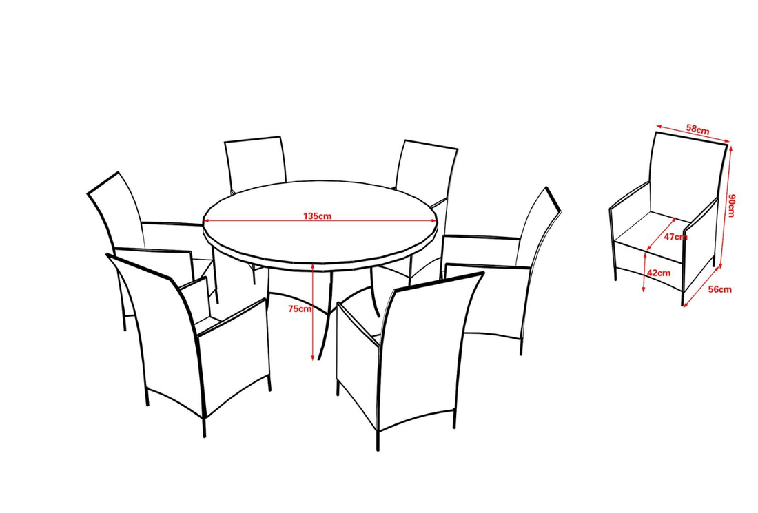 The Cambridge 6 Seat Dining Set with Round Table Grey - The Outlet Home