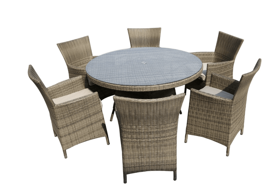 The Cambridge 6 Seat Dining Set with Round Table Natural - The Outlet Home