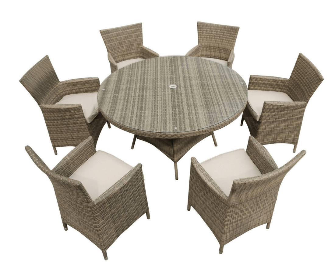 The Cambridge 6 Seat Dining Set with Round Table Natural - The Outlet Home