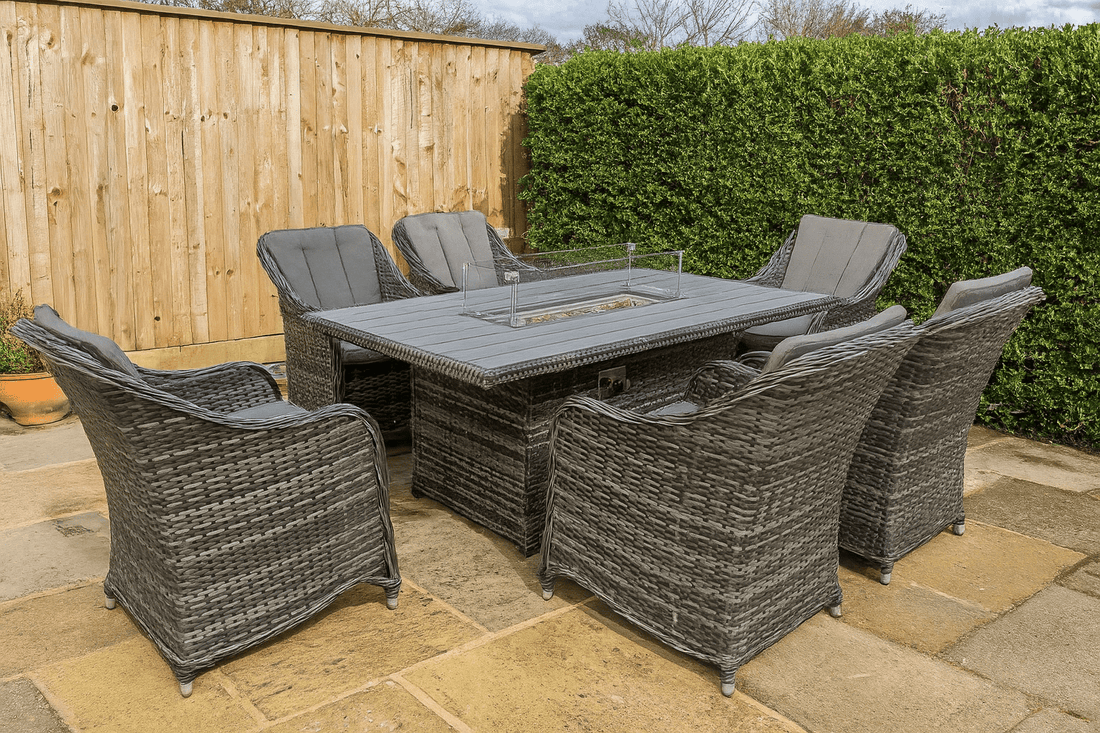 The Oxford 6 Seat Fire Pit Dining Set - The Outlet Home