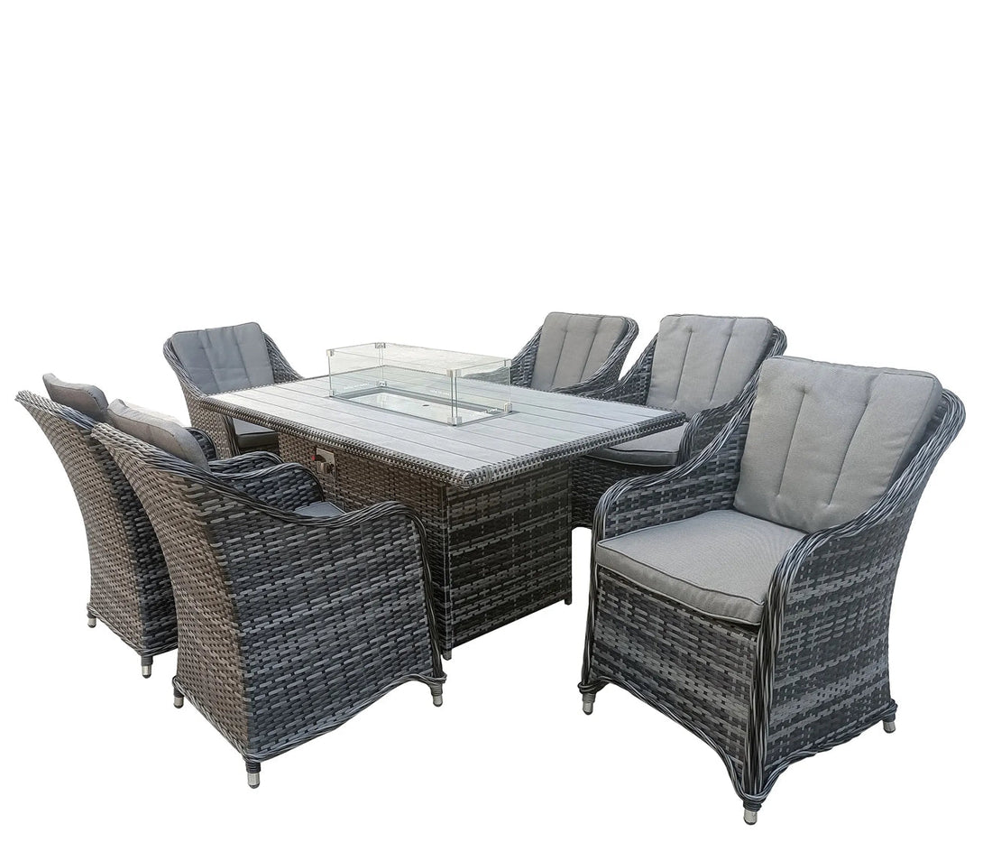 The Oxford 6 Seat Fire Pit Dining Set - The Outlet Home