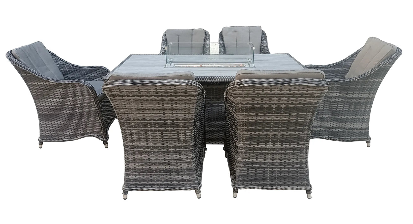 The Oxford 6 Seat Fire Pit Dining Set - The Outlet Home