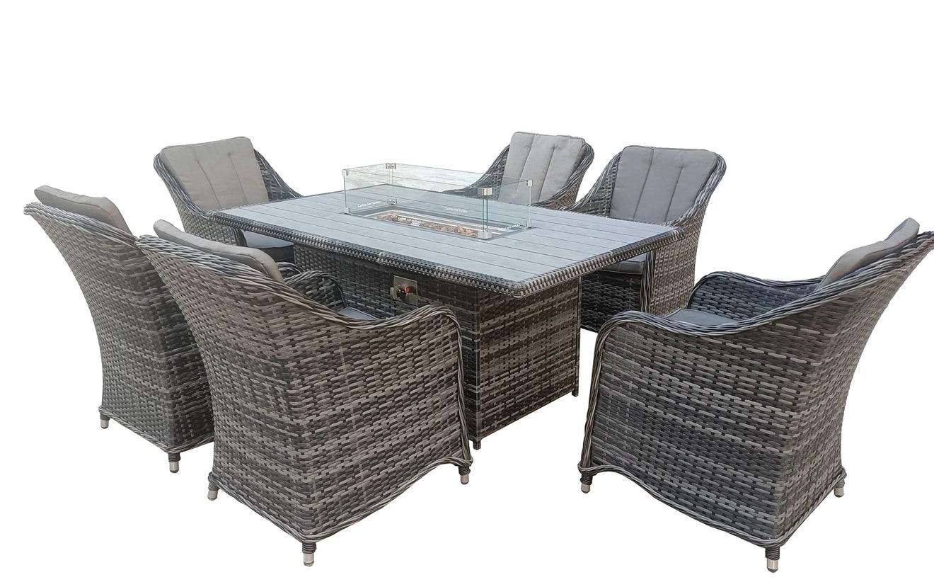 The Oxford 6 Seat Fire Pit Dining Set - The Outlet Home