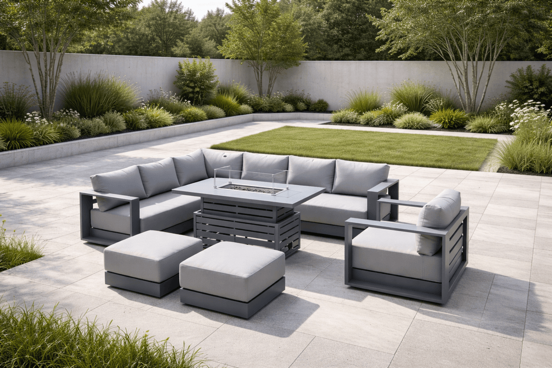 Viceroy Luxury Aluminium Sofa Set with Rise and Fall Fire Pit Table (optional chair available) Due in May - The Outlet Home