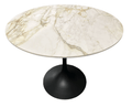 White Round Marble Dining Table Black Leg - 90cm - The Outlet Home