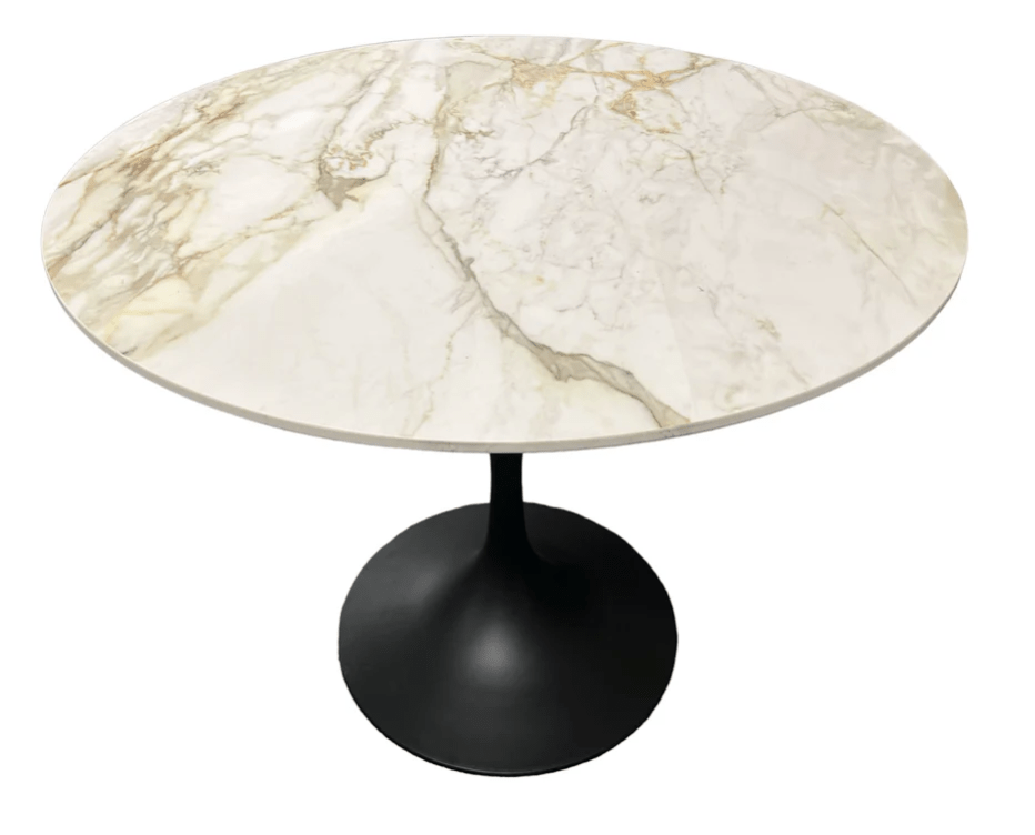 White Round Marble Dining Table Black Leg - 90cm - The Outlet Home